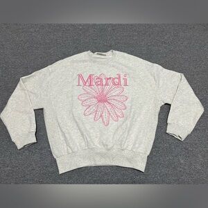 Light Gray Sweater with Pink Floral Design